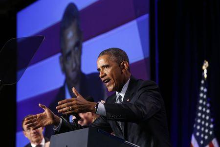 U.S. President Obama speaks at the General Session of the 2015 Democratic National Committee Winter Meeting in Washington